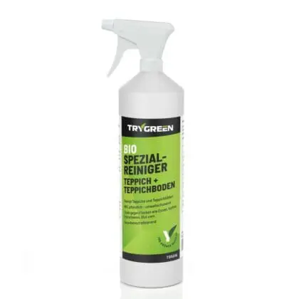 1 Liter Sprühflasche Teppichreiniger und Fleckenentferner von Trygreen. Biologischer Spezialreiniger gegen Blutflecken, Jodflecken, Hundeurin, Kaffeeflecken, Rotwein auf allen gängigen Teppichen und Teppichboden.