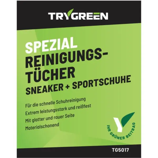 Etikett Sneaker reinigen mit Reinigungstücher von Trygreen. Ideal für die Reinigung von weißen Sneaker und um Sneaker Sohlen wieder weiß zu bekommen.