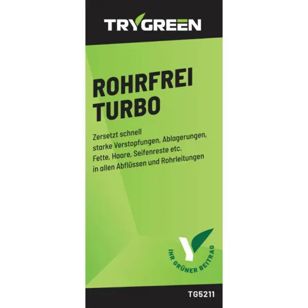 Etikett Rohrfrei Turbo Abflussfrei. Schnellwirkender Abflussreiniger in Industriestärke für Abflüsse und Rohre.