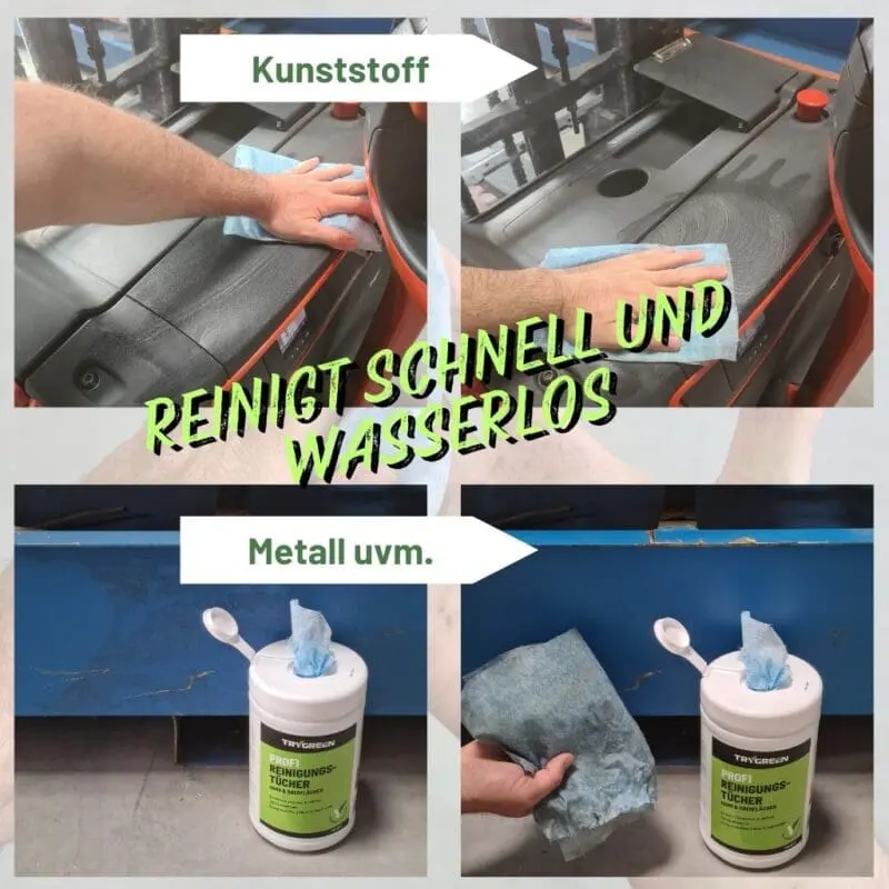 Werkstatt Reinigungstücher von TRYGREEN. Feuchttücher entfernen Öl, Farbe, Fett und Schmierstoff, für die reinigung von Händen, Maschinen und Werkzeugen.