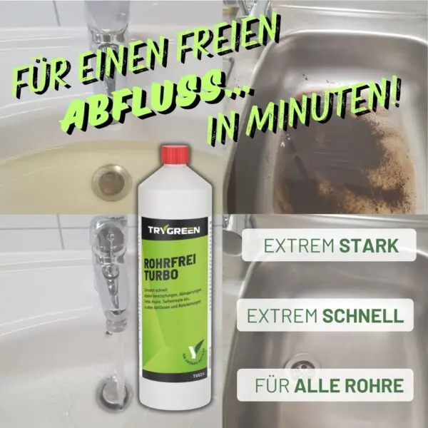 Rohrfrei Turbo Abflussfrei gegen Verstopfungen durch Haare und Speisereste. Wirkt selbst bei stehendem Wasser im Anfluss.