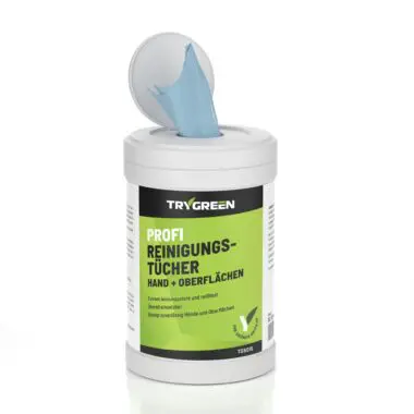 Werkstatt Reinigungstücher von TRYGREEN, extra reißfest, für die schnelle Reinigung hartnäckigster Verschmutzungen auf Händen und Oberflächen.