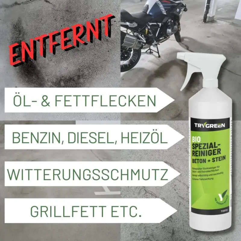 Betonreiniger zum entfernen von Öl- und Fettflecken, Benzin, Diesel und Heizöl von Beton zu entfernen.