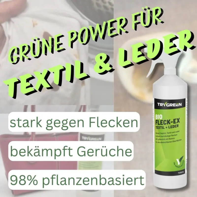 TRYGREEN Bio Fleck-Ex Textil + Leder Sprühflasche. Fleckenentferner & Geruchsentferner. Entfernt Flecken, bekämpft Gerüche, Pflanzenbasiert.