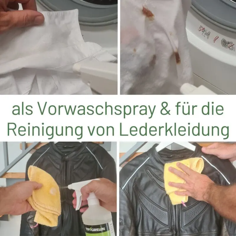 TRYGREEN Bio Fleck-Ex Textil + Leder Sprühflasche. Fleckenentferner & Geruchsentferner. Bio Fleckenentferner für Vorwäsche, Leder, Obstflecken, Rotweinflecken und gelbe Hemdkragen.