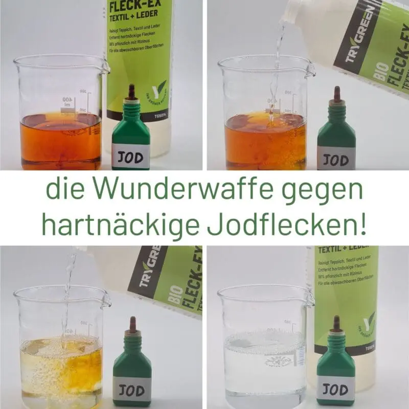 TRYGREEN Bio Fleck-Ex Textil + Leder Sprühflasche. Fleckenentferner & Geruchsentferner. Reinigungsmittel gegen Jodflecken, sehr stark um Jodflecken zu entfernen.