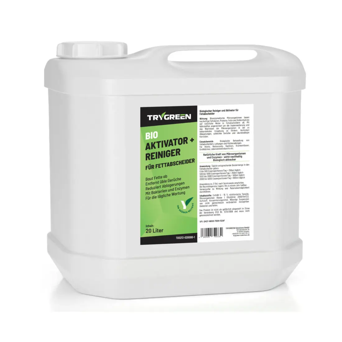 20 Liter Kanister Trygreen Bio Aktivator und Reiniger für Fettabscheider. Biologisches Spezialprodukt gegen Fettablagerungen und Geruch aus Fettabscheidern.