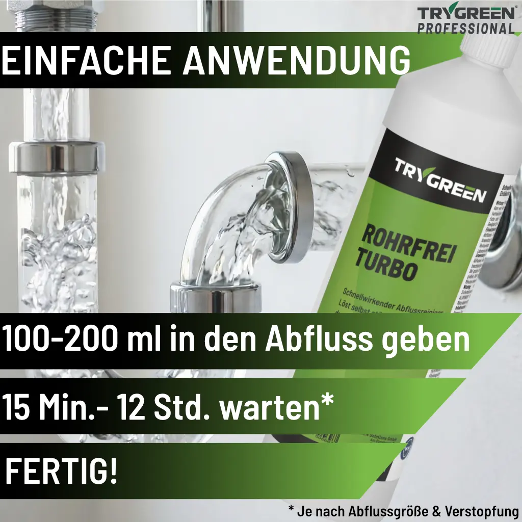 Anwendung des Rohrreinigers Rohrfrei Turbo von Trygreen