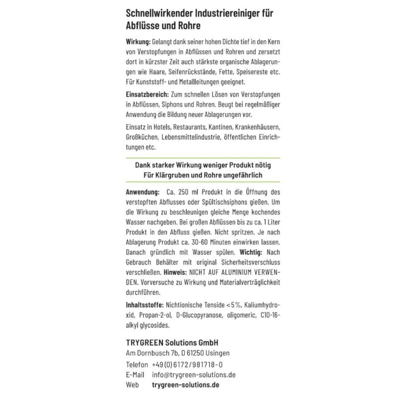 Schnellwirkender Abflussreiniger in Industriestärke für Abflüsse und Rohre